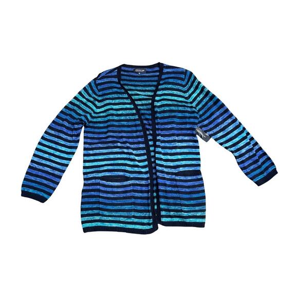 Jones New York Signature Women Plus Blue Striped Knit Open Cardigan Size 2X NWT - Picture 1 of 5
